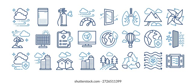 Colección de ícono de aire de calidad. Diseño que contiene ambiente, contaminación, calidad, smog, polvo, salud, naturaleza