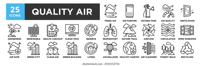 Quality Air icon collection set. Containing design environment, pollution, quality, smog, dust, health, nature