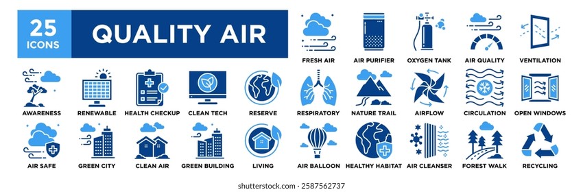 Quality Air icon collection set. Containing design environment, pollution, quality, smog, dust, health, nature