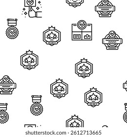 Quality Approve Mark And Medal Vector Seamless Pattern Thin Line Illustration