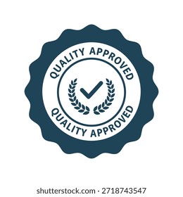 Quality approved badge with checkmark and laurel wreath Vector