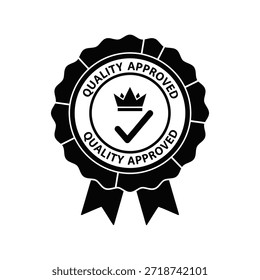 Insignia aprobada de calidad con corona y Vector de marca de verificación
