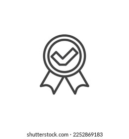 Quality approved line icon. Badge with check mark linear style sign for mobile concept and web design. Guarantee badge outline vector icon. Symbol, logo illustration. Vector graphics