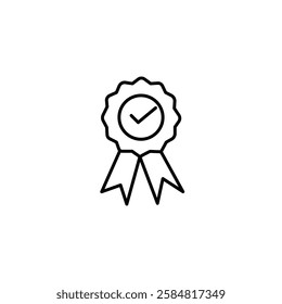 Quality or approved medal with check. Guarantee certificate medal with check approved, isolated on white. Approved flat style medal,