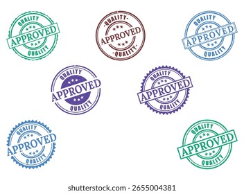 Quality Approved Rubber Stamp Collection, Certified Product Seal Vector Set