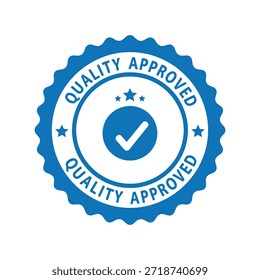 Quality approved seal badge, blue check mark Vector