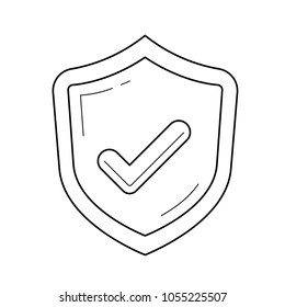 Quality approved vector line icon isolated on white background. Shield with tick line icon for infographic, website or app. Quality assurance concept.