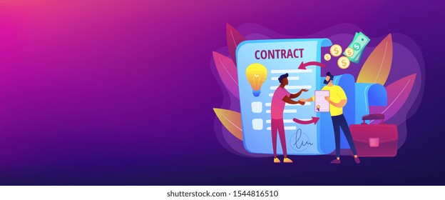 Quality assurance. Business deal. Guarantee certificate. Licensing contract, intellectual property agreement, electronic copy sales concept. Header or footer banner template with copy space..