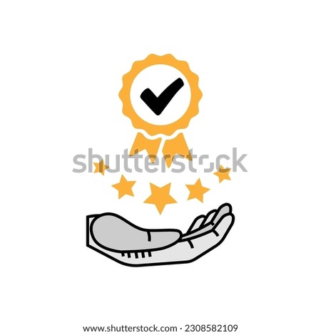 Quality Assurance Concept. hand show high quality assurance, good service, premium, five stars, premium service assurance, excellence service, high quality, business excellence.