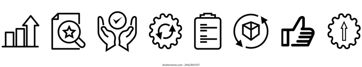 Aseguramiento de la calidad y control de los iconos editables del contorno del trazo establecen la Ilustración vectorial.