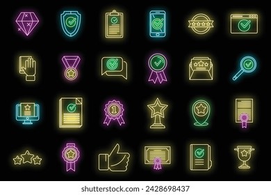 Quality assurance exam icons set outline vector. Certificate growth. University policy