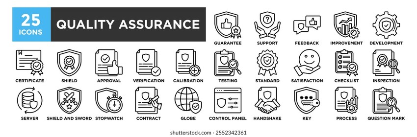 Quality Assurance icon collection set. Containing design Guarantee, Support, Feedback, Improvement, Development