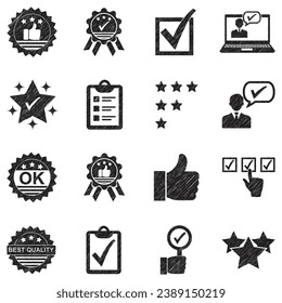 Quality Assurance Icons. Black Scribble Design. Vector Illustration.