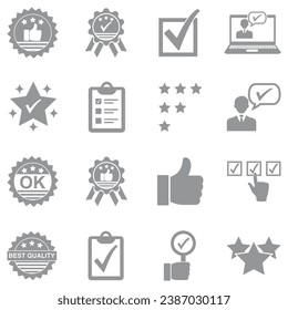 Quality Assurance Icons. Gray Flat Design. Vector Illustration.