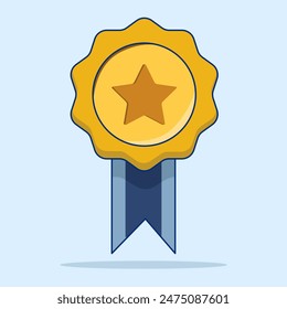 Quality Assurance Medal concept with stars and ribbons. high quality rating. reward or guarantee. Approved or Certified Medal, Education icon in background. Flat Vector Design Illustration.