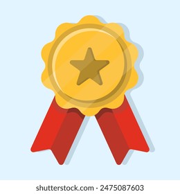 Concepto de medalla de garantía de calidad con estrellas y cintas. calificación de alta calidad. recompensa o garantía. Medalla aprobada o certificada, Educación en el fondo. Ilustración de diseño de Vector plano.