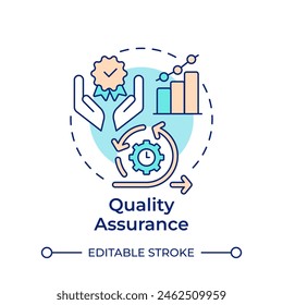 Quality assurance multi color concept icon. Process streamline, operational efficiency. Round shape line illustration. Abstract idea. Graphic design. Easy to use in infographic, presentation