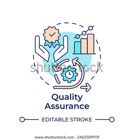 Quality assurance multi color concept icon. Process streamline, operational efficiency. Round shape line illustration. Abstract idea. Graphic design. Easy to use in infographic, presentation