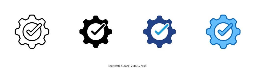 Quality Assurance Multiple Style Icon Design Vector - gear with a checkmark inside, representing quality control, system approval, or validation process
