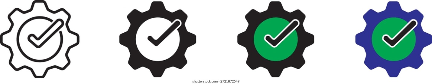 Quality Assurance Multiple Style Icon Design Vektor - Zahnrad mit einem Häkchen innen