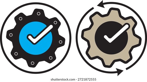 Vector de diseño de íconos de estilo múltiple - engranaje con una marca de verificación en el interior