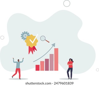 Quality assurance or performance tracking for development.Business growth guarantee with sales control and efficiency measurement.flat illustration.