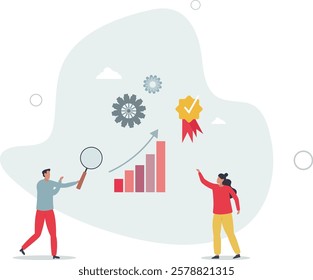 Quality assurance or performance tracking for development.Business growth guarantee with sales control and efficiency measurement.flat characters.