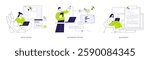 Quality assurance team abstract concept vector illustration set. Beta testing, automated testing, bug report, app development, demo version of software, IT company worker abstract metaphor.