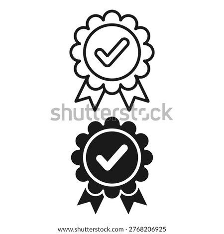 Quality assurance and verification symbol icon set in simple flat line style, approval, success, merit, rank, and badge.