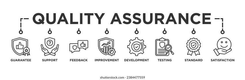 Quality assurance web icon vector illustration concept with icon of guarantee, support, feedback, improvement, development, testing, standard, satisfaction	