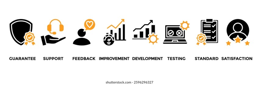 Quality assurance web icon vector illustration concept with icon of guarantee, support, feedback, improvement, development, testing, standard, satisfaction