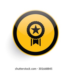 Quality badge icon design on yellow button background,clean vector

