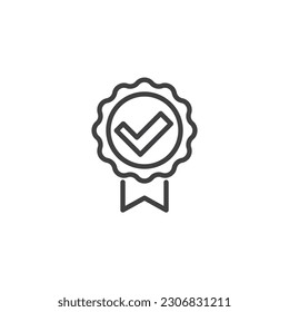 Symbol für Qualitätszeichen lineares Stilzeichen für mobiles Konzept und Webdesign. Abzeichen mit dem Vektorsymbol mit Markierungslinie. Symbol, Logo-Abbildung. Vektorgrafik