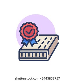 Quality badge and mattress thin line icon. Approval, orthopedic, certified sign. Comfort and sleeping concept. Vector illustration symbol element for web design and apps