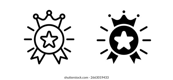 Insignia de calidad múltiple conjunto de iconos de dos. línea y Ilustración vectorial de glifos