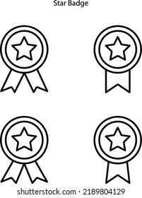 Quality badge outline icons. linear style sign for mobile concept and web design. Star badge outline vector icon. Symbol, logo illustration.