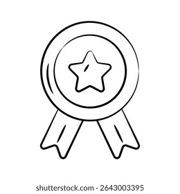 Quality badge with a star on it, hand drawn icon