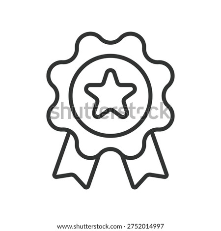 quality badge star ribbon icon in line design. quality badge star ribbon certification excellence on white background vector. quality editable stroke icon