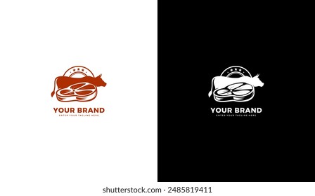 Logo für Qualitätsrindfleisch. Fleisch, Steak, Grill-Ikone. Grafikdesign der Vektorillustration