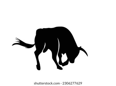 Quality black and white vector silhouette of a bull standing and ready to charge and fight.