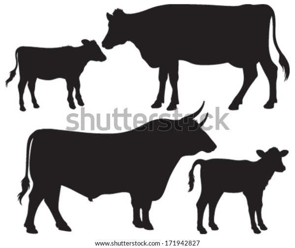 牛 牛 子牛の質の高い白黒のベクター画像シルエット のベクター画像素材 ロイヤリティフリー