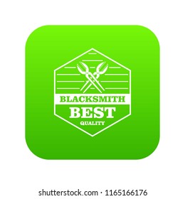 Quality blacksmith icon green vector isolated on white background