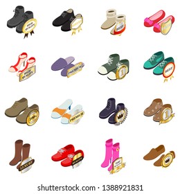 Quality boot icons set. Isometric set of 16 quality boot vector icons for web isolated on white background