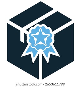 Vetor de ícone de caixa de qualidade, simbolizando um produto premium ou excelente embalagem. Ideal para designs de comércio eletrônico, transporte ou marca para transportar mercadorias de alto nível e garantir a entrega.