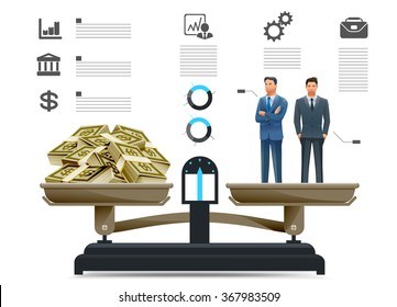 The quality of the businessman in info-graphics style. Economic growth comes with investor. Employees whose performance is worth the wages more paid.