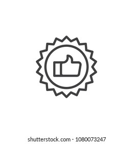 Quality certificate outline icon. linear style sign for mobile concept and web design. Like gesture label simple line vector icon. Symbol, logo illustration. Pixel perfect vector graphics