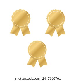 Quality certified badge. Golden seal with ribbon. Blank gold medal. Awards and premium quality. Vector illustration