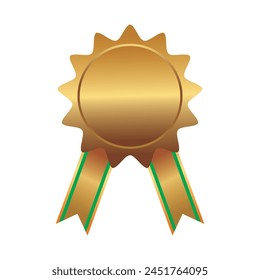 Quality certified badge. Golden seal with ribbon. Blank gold medal. Awards and premium quality. Vector illustration