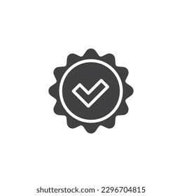 Quality certified vector icon. filled flat sign for mobile concept and web design. Badge with check mark glyph icon. Symbol, logo illustration. Vector graphics