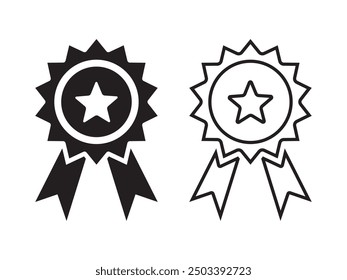 Quality certify badge icon. Qualification certificate medal. Quality award ribbon sign set, premium quality and guarantee labels isolated on white background.